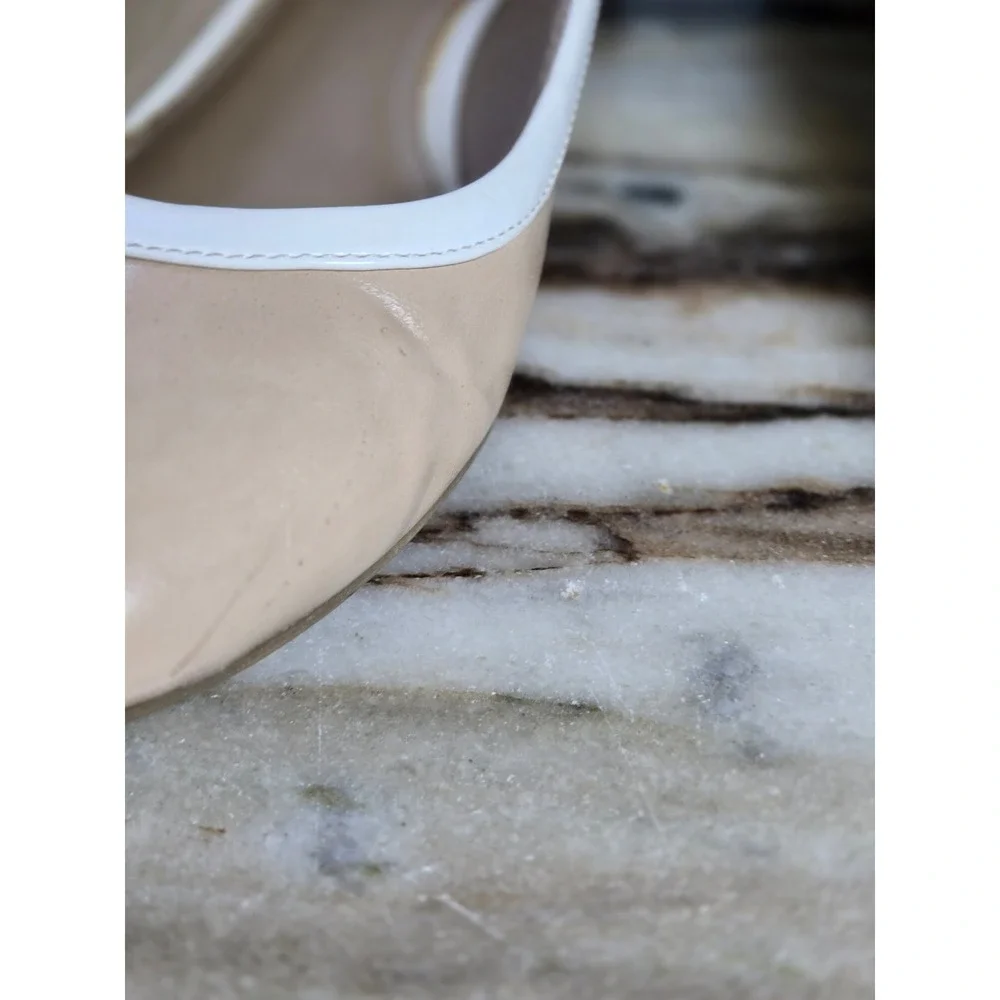 LifeStride GCREACH Womens 8.5M Beige White Patent Pointed‎ Toe Ballet Flats VTG